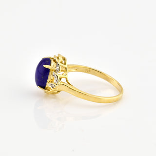 Ring aus 585 Gelbgold mit Lapislazuli und Diamant, nachhaltiger second hand Schmuck perfekt aufgearbeitet