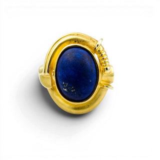 Lapislazuliring aus 585 Gelbgold, nachhaltiger second hand Schmuck perfekt aufgearbeitet