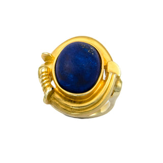 Lapislazuliring aus 585 Gelbgold, nachhaltiger second hand Schmuck perfekt aufgearbeitet