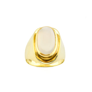 Ring aus 585 Gelbgold mit Mondstein, nachhaltiger second hand Schmuck perfekt aufgearbeitet