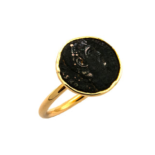 Ring aus 750 Gelbgold mit antiker Münze, nachhaltiger second hand Schmuck perfekt aufgearbeitet