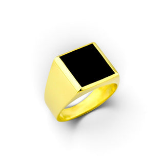 Ring aus 585 Gelbgold mit Onyx, nachhaltiger second-hand Schmuck perfekt aufgearbeitet