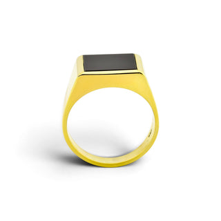 Ring aus 585 Gelbgold mit Onyx, nachhaltiger second-hand Schmuck perfekt aufgearbeitet