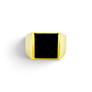 Ring aus 585 Gelbgold mit Onyx, nachhaltiger second-hand Schmuck perfekt aufgearbeitet
