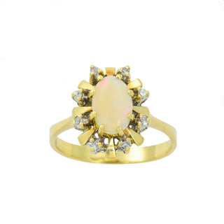 Ring aus 585 Gelbgold mit Opal und Diamant, nachhaltiger second hand Schmuck perfekt aufgearbeitet
