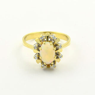 Ring aus 585 Gelbgold mit Opal und Diamant, nachhaltiger second hand Schmuck perfekt aufgearbeitet