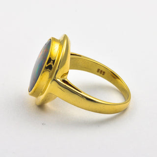 Ring aus 585 Gelbgold mit Opal, hochwertiger second hand Schmuck perfekt aufgearbeitet