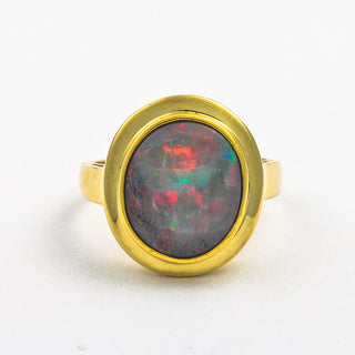 Ring aus 585 Gelbgold mit Opal, hochwertiger second hand Schmuck perfekt aufgearbeitet