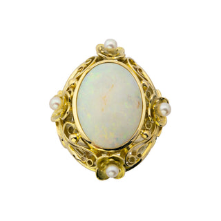 Ring aus 585 Gelbgold mit Opal und Perle, hochwertiger second hand Schmuck perfekt aufgearbeitet