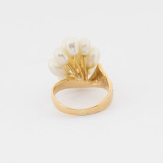 Ring aus 585 Gelbgold mit Perle und Rubin, vintage, nachhaltiger second hand Schmuck perfekt aufgearbeitet