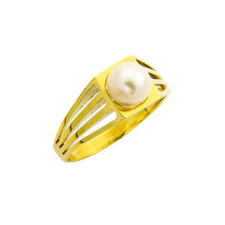 Ring aus 585 Gelbgold mit Perle, nachhaltiger second hand Schmuck perfekt aufgearbeitet