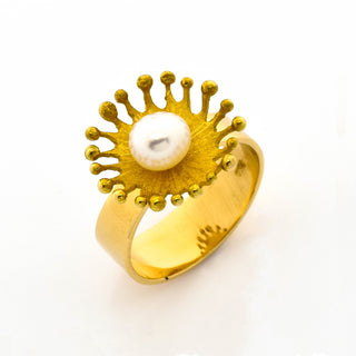 Perlenring aus 750 Gelbgold, nachhaltiger second hand Schmuck perfekt aufgearbeitet