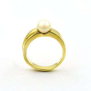 Perlenring aus 585 Gelbgold mit Brillant, nachhaltiger second hand Schmuck perfekt aufgearbeitet