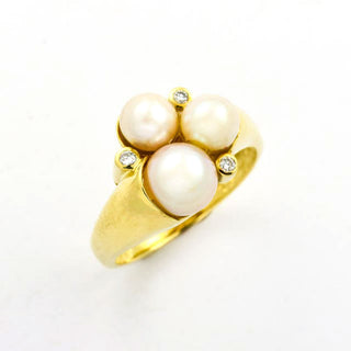 Perlenring aus 585 Gelbgold mit Brillant, nachhaltiger second hand Schmuck perfekt aufgearbeitet