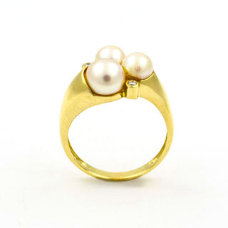 Perlenring aus 585 Gelbgold mit Brillant, nachhaltiger second hand Schmuck perfekt aufgearbeitet
