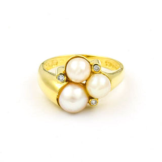 Perlenring aus 585 Gelbgold mit Brillant, nachhaltiger second hand Schmuck perfekt aufgearbeitet