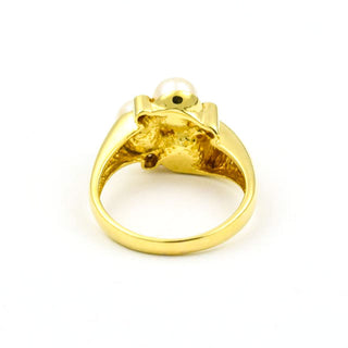 Perlenring aus 585 Gelbgold mit Brillant, nachhaltiger second hand Schmuck perfekt aufgearbeitet