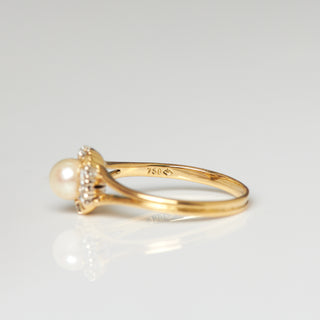 Perlenring aus 750 Gelbgold mit Brillant, nachhaltiger second hand Schmuck perfekt aufgearbeitet
