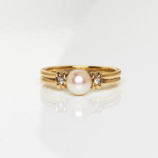 Perlenring aus 585 Gelbgold mit Brillant, nachhaltiger second hand Schmuck perfekt aufgearbeitet