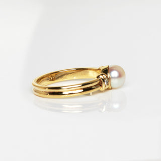Perlenring aus 585 Gelbgold mit Brillant, nachhaltiger second hand Schmuck perfekt aufgearbeitet