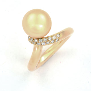 Perlenring aus 750 Gelbgold mit Brillant, nachhaltiger second hand Schmuck perfekt aufgearbeitet