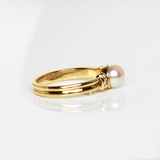 Perlenring aus 585 Gelbgold mit Brillant, nachhaltiger second hand Schmuck perfekt aufgearbeitet