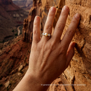 Perlenring aus 750 Gelbgold mit Brillant und Diamant, nachhaltiger second-hand Schmuck perfekt aufgearbeitet