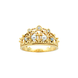 Perlenring aus 750 Gelbgold mit Brillant, nachhaltiger second hand Schmuck perfekt aufgearbeitet