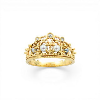 Perlenring aus 750 Gelbgold mit Brillant, nachhaltiger second hand Schmuck perfekt aufgearbeitet