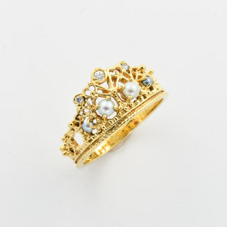 Perlenring aus 750 Gelbgold mit Brillant, nachhaltiger second hand Schmuck perfekt aufgearbeitet