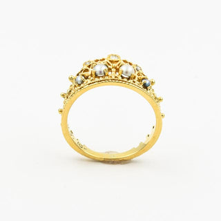 Perlenring aus 750 Gelbgold mit Brillant, nachhaltiger second hand Schmuck perfekt aufgearbeitet