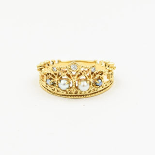 Perlenring aus 750 Gelbgold mit Brillant, nachhaltiger second hand Schmuck perfekt aufgearbeitet