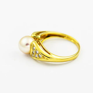 Perlenring aus 585 Gelbgold mit Brillant, nachhaltiger second hand Schmuck perfekt aufgearbeitet