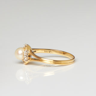 Perlenring aus 750 Gelbgold mit Brillant, nachhaltiger second hand Schmuck perfekt aufgearbeitet