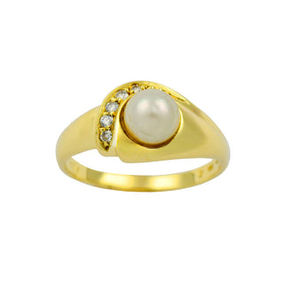 Perlenring aus 585 Gelbgold mit Brillant, nachhaltiger second hand Schmuck perfekt aufgearbeitet