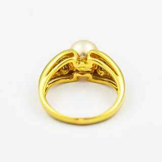 Perlenring aus 585 Gelbgold mit Brillant, nachhaltiger second hand Schmuck perfekt aufgearbeitet