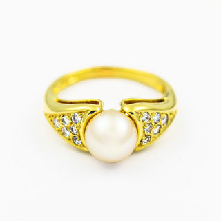 Perlenring aus 585 Gelbgold mit Brillant, nachhaltiger second hand Schmuck perfekt aufgearbeitet