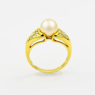 Perlenring aus 585 Gelbgold mit Brillant, nachhaltiger second hand Schmuck perfekt aufgearbeitet