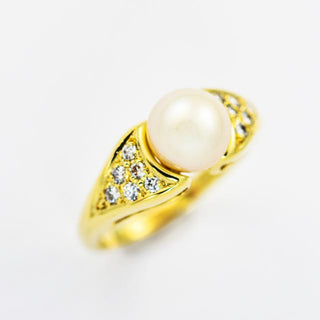 Perlenring aus 585 Gelbgold mit Brillant, nachhaltiger second hand Schmuck perfekt aufgearbeitet