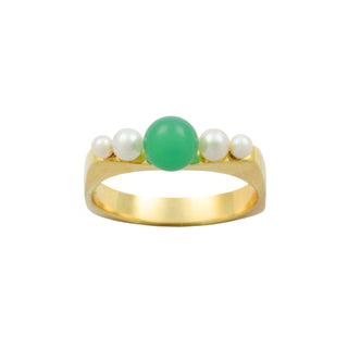 Perlenring aus 750 Gelbgold mit Chrysopras, nachhaltiger second hand Schmuck perfekt aufgearbeitet