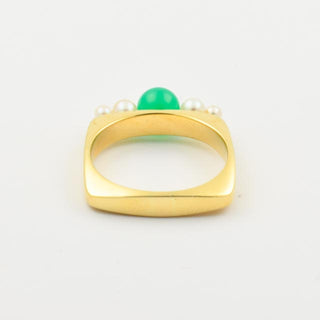 Perlenring aus 750 Gelbgold mit Chrysopras, nachhaltiger second hand Schmuck perfekt aufgearbeitet