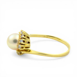 Perlenring aus 585 Gelbgold mit Diamant, nachhaltiger second hand Schmuck perfekt aufgearbeitet