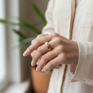 Perlenring aus 585 Gelbgold, nachhaltiger second hand Schmuck perfekt aufgearbeitet