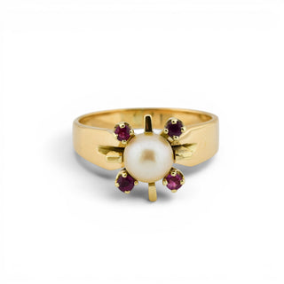 Perlenring aus 585 Gelbgold mit Rubin, nachhaltiger second-hand Schmuck perfekt aufgearbeitet