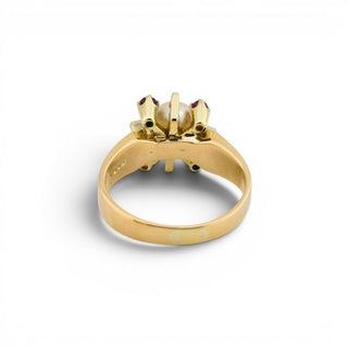 Perlenring aus 585 Gelbgold mit Rubin, nachhaltiger second-hand Schmuck perfekt aufgearbeitet