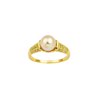 Ring aus 750 Gelbgold mit Perle und Brillant, nachhaltiger second hand Schmuck perfekt aufgearbeitet