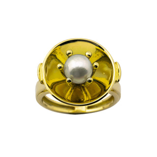 Ring aus 585 Gelbgold mit Perle, hochwertiger second hand Schmuck perfekt aufgearbeitet