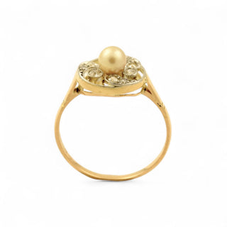 Perlenring aus 585 Gelbgold/Platin mit Diamant, nachhaltiger second-hand Schmuck perfekt aufgearbeitet