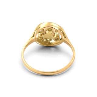 Perlenring aus 585 Gelbgold/Platin mit Diamant, nachhaltiger second-hand Schmuck perfekt aufgearbeitet