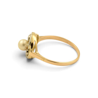 Perlenring aus 585 Gelbgold/Platin mit Diamant, nachhaltiger second-hand Schmuck perfekt aufgearbeitet